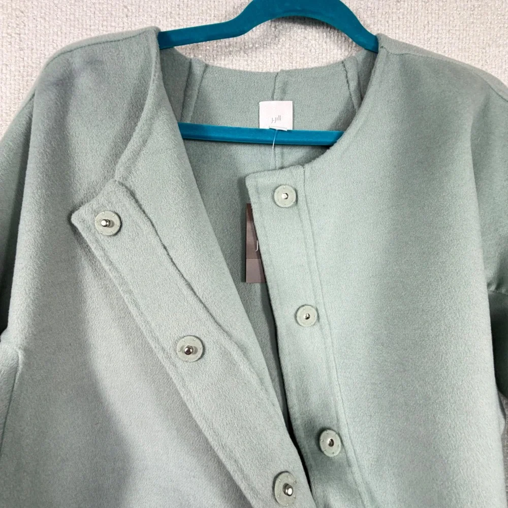 Jill Wool Blend Coat XL White Jade Collarless Snap Front NWT